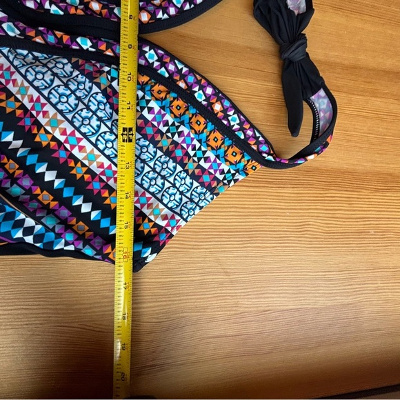 Aqua Green XL black geometric print tie neck one piece halter swimsuit - Picture 5 of 12